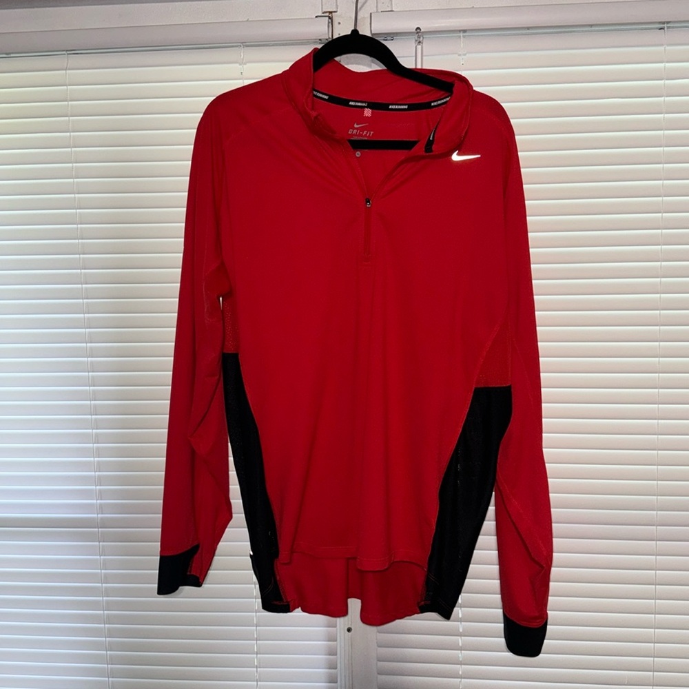 Red Nike Dri-Fit running zip pull over